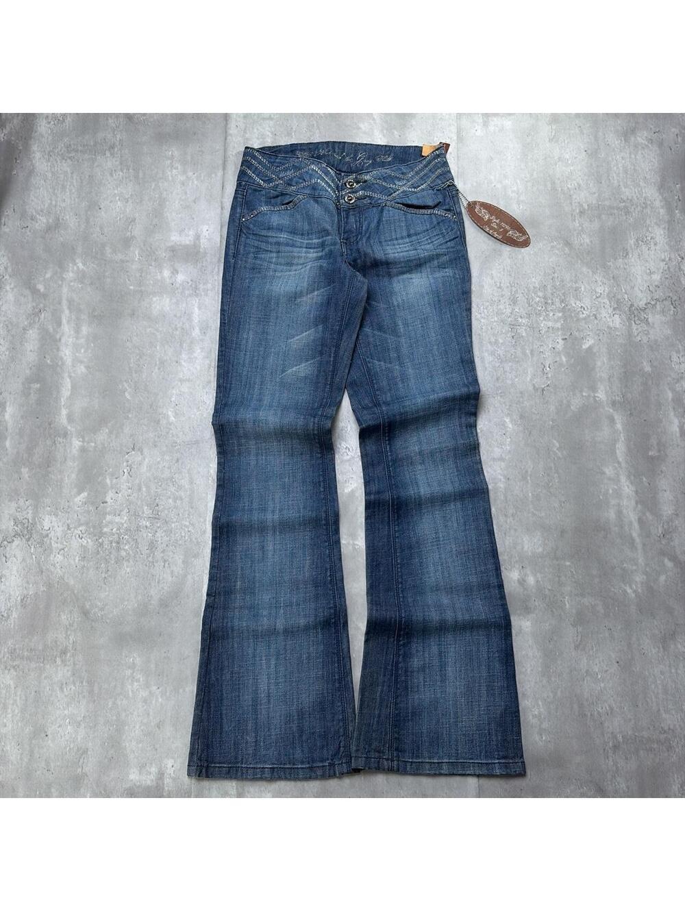 Y2K Blue City Of Angels Grunge Gothic Deadstock Flared Denim Jeans